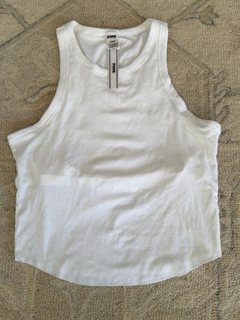 PINK Victoria's Secret White Ribbed High-Neck Tank
